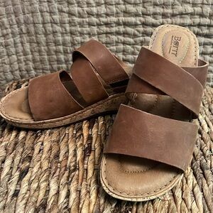Born: Leather Slide Wedge Sandals: Brown/Tan: Size 9